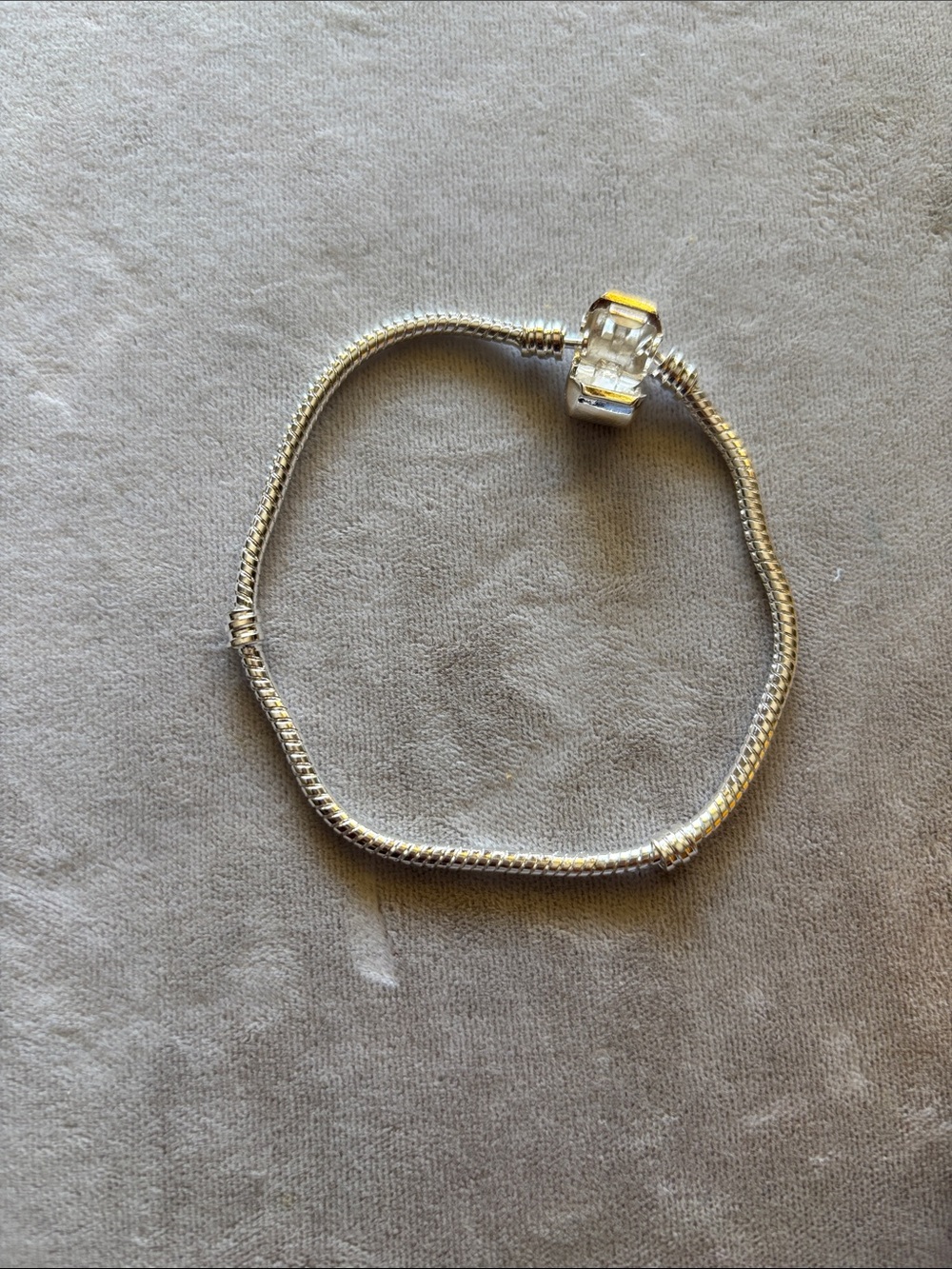 Sterling Silver Snake Chain Bracelet with Clear Sparkle Clasp